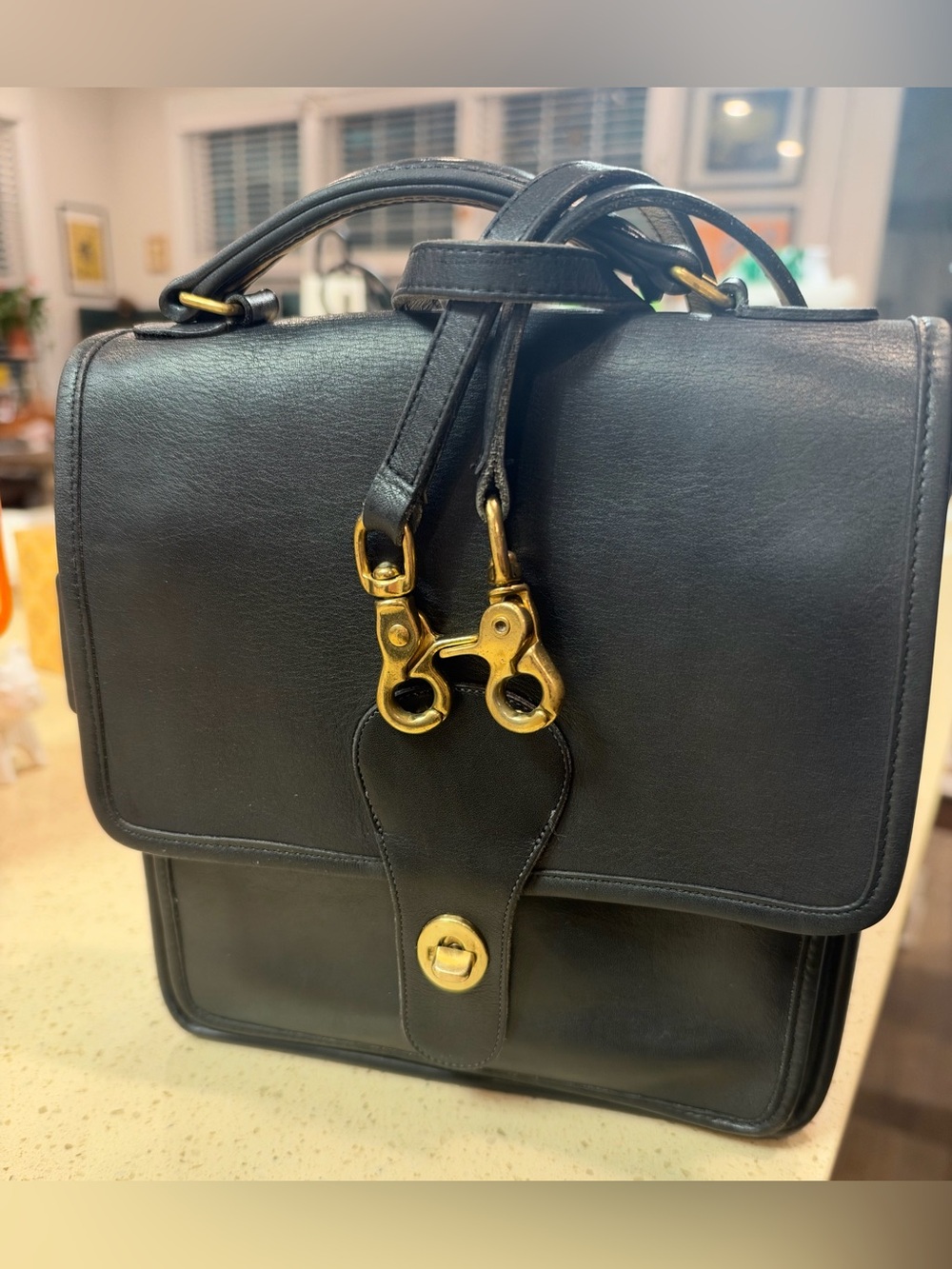 Vintage Coach Station Bag Black Leather | Rare Misprint Creed Stamp | Coach